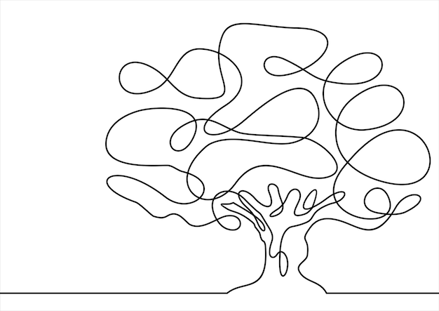 Line drawing of a tree vector illustrationcontinuous line