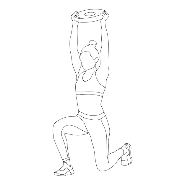 A line drawing of a woman doing a squat with a barbell.