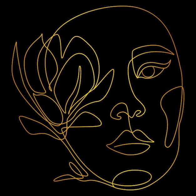 Vector a line drawing of a woman's face with a flower in the middle.