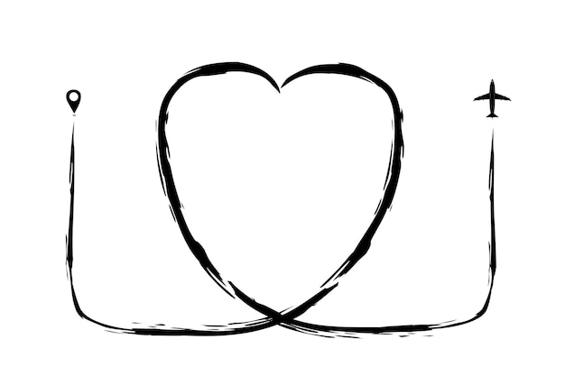 Line drawings heart shapes checkpoints and planes on a white background white background