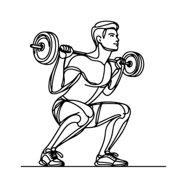 Line drawn man standing with dumbbell working out