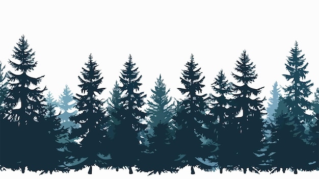 a line of evergreen trees in the snow