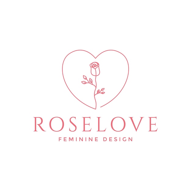 Line feminine flower rose with love shape logo design vector graphic symbol icon illustration