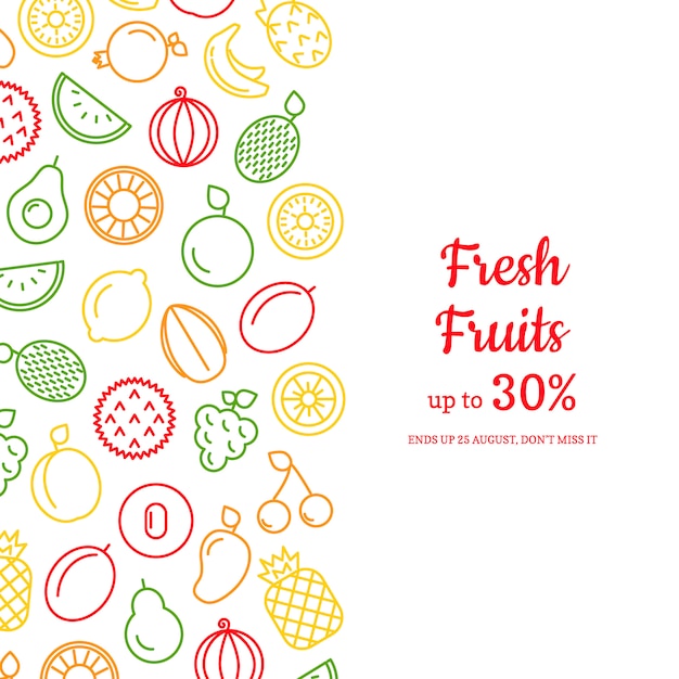  line fruits icons  with copyspace illustration