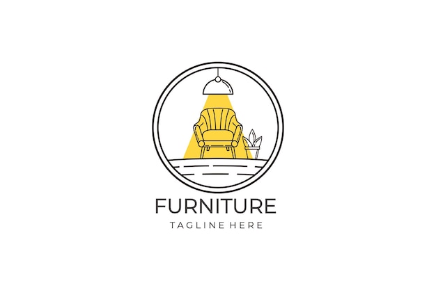 Line furniture logo design concept. Symbol and icon of chairs, sofas, plant, and home furnishings.