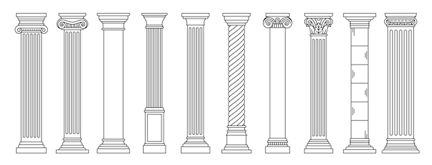 Vector line greek pillars and roman columns architecture