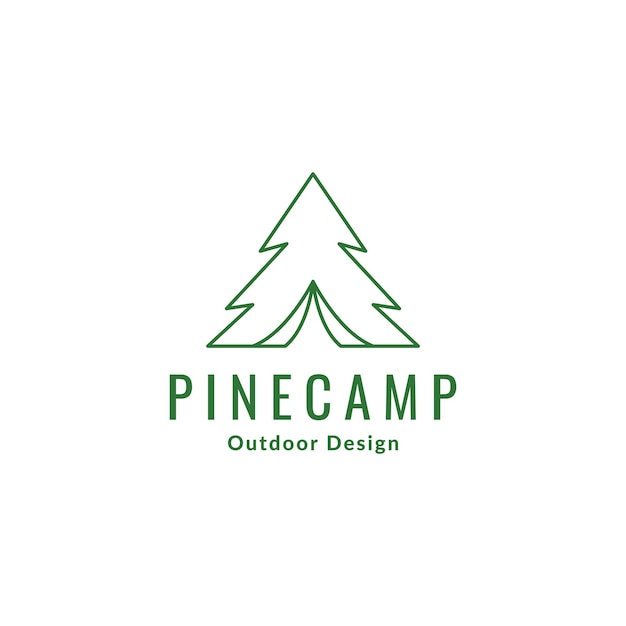 Line green tree pine with camp tent logo design vector graphic symbol icon sign illustration