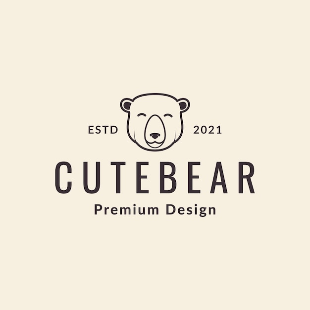 Line head bear smile hipster logo symbol icon vector graphic design illustration idea creative