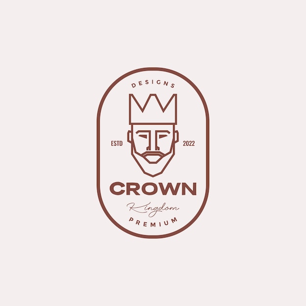 Line hipster man with beard and crown logo design vector graphic symbol icon illustration creative idea