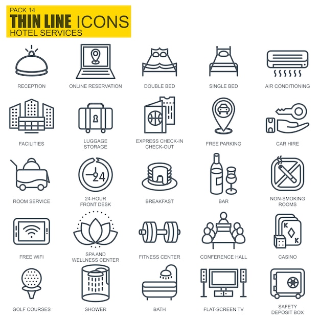 Line hotel services icons