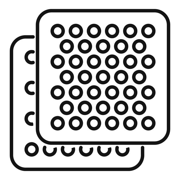 Vector line icon of a blister pack with round pills for medication