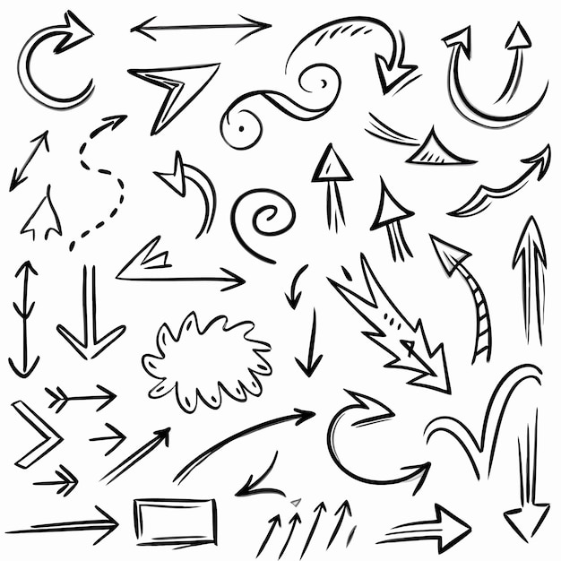 line icon collection of hand drawn colorful arrows vector