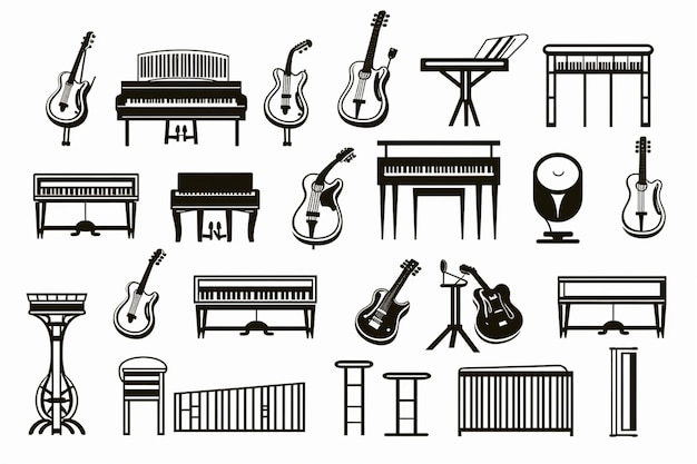 Line Icons of Piano and Guitar