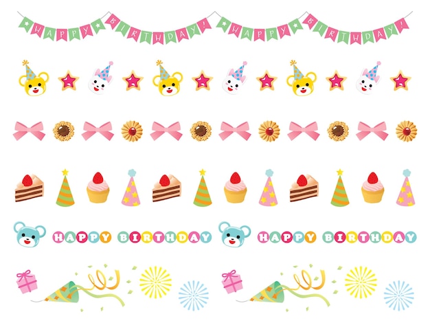 A line illustration set of birthday