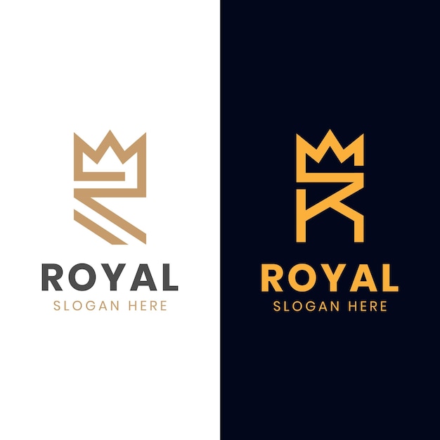 Line letter R logo design initial logo R with crown royal brand icon initial logo R king icon design vector logo