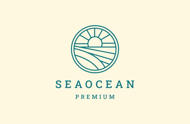 line logo design with simple and modern sea water wave shape in circle