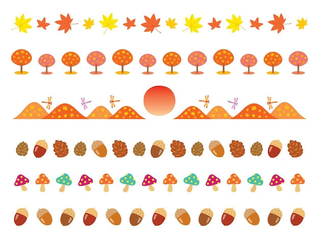 Line of maple leaves mountains and acorns