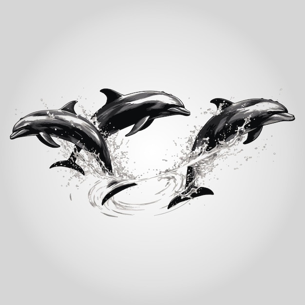 A line of merchandise featuring jumping dolphins such as Tshirts mugs and posters print vector