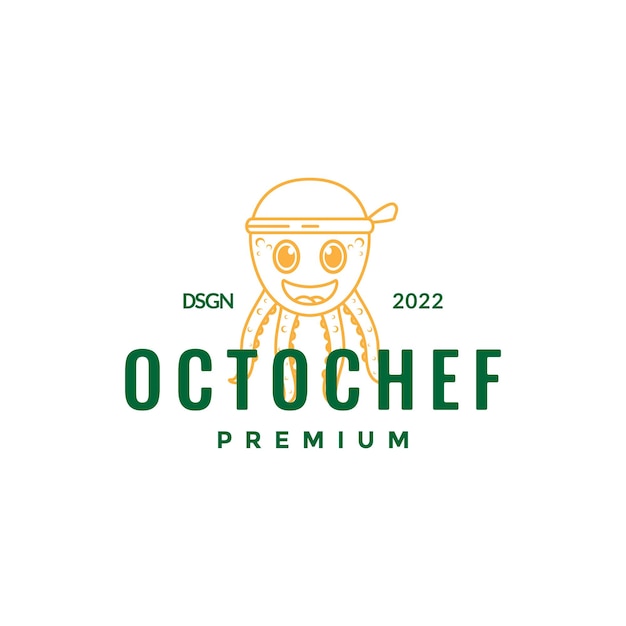 Line octopus cartoon chef logo design vector graphic symbol icon illustration creative idea