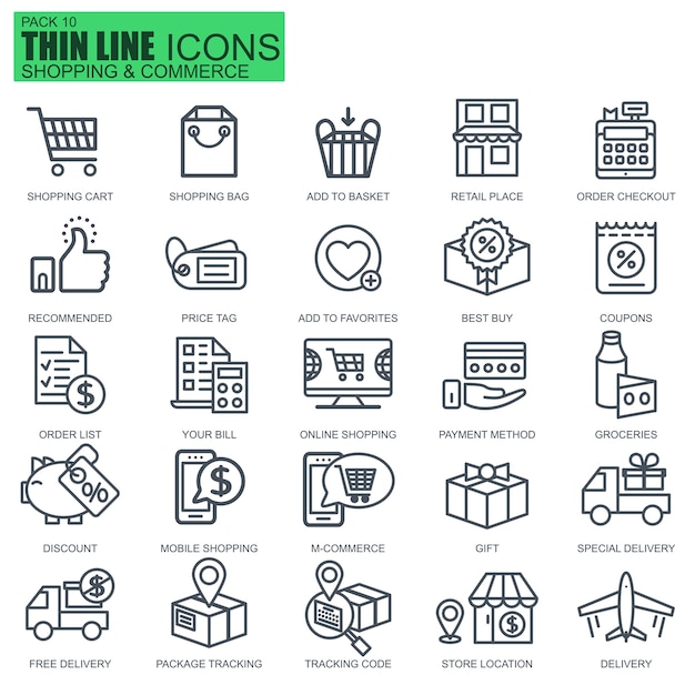 Line online shopping and e-commerce icons