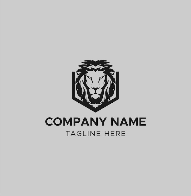 Line outline lion head shield logo design Lion crest vector icon