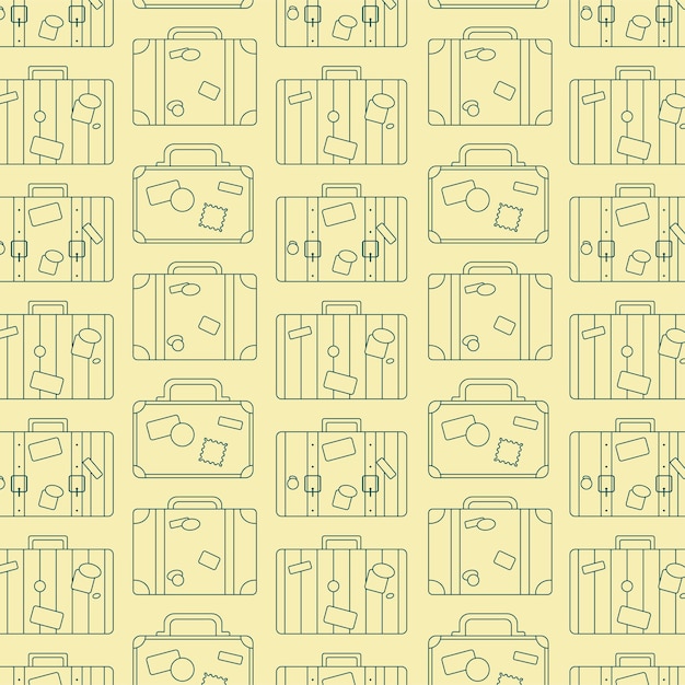 Line Pattern With Old Retro Suitcases. Outline Concept Vector Illustration In Flat Style