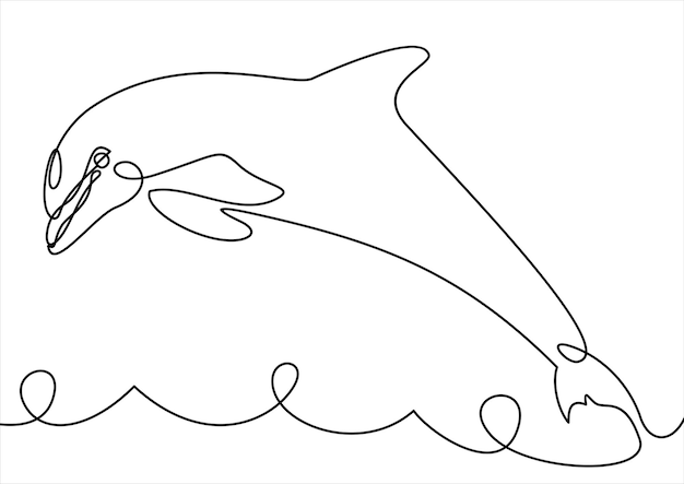 Line style dolphin vector illustration continuous line drawing sea on the wave