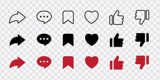 Line Style Social Media Interface Icon Set Simple Black Symbols for Apps and Websites