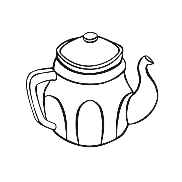 Line tea teapot isolated on white background manual vector