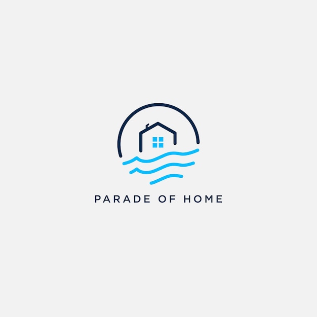 Line wave and home minimalist logo vector