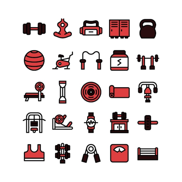 Lineal Filled Gym and Fitness Icon Set