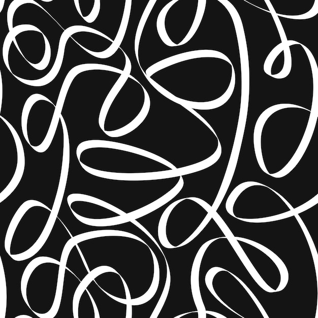 Linear abstract black and white drawing seamless pattern