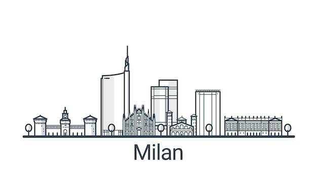 Linear banner of Milan city. All buildings