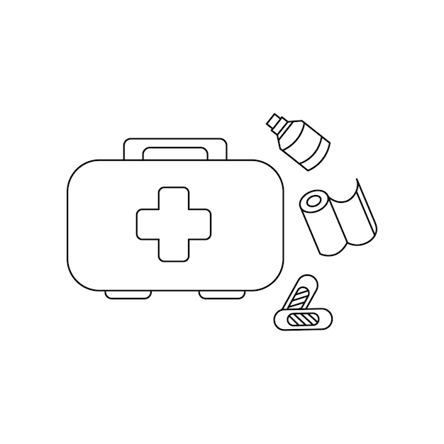 Linear black white first aid kit icon Can be used - symbol sign Outline medical first aid for hiking