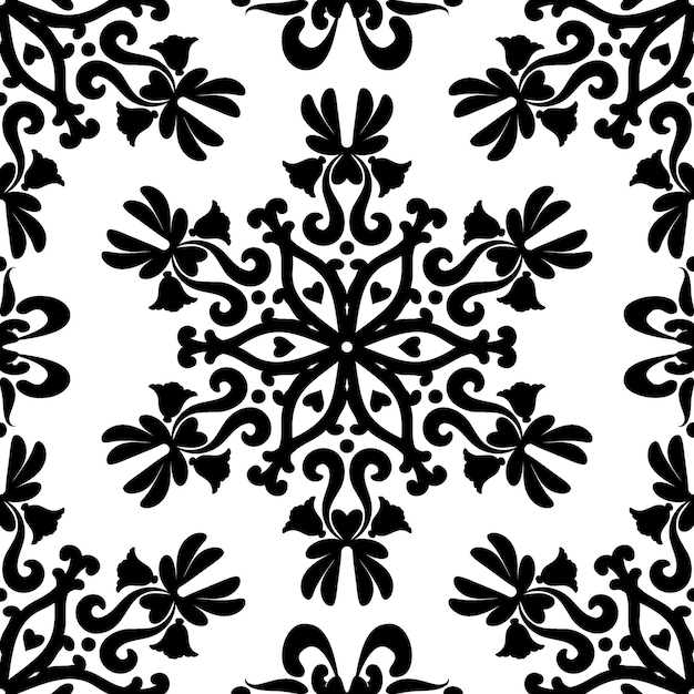 Linear Damask Seamless Vector Pattern Black and White