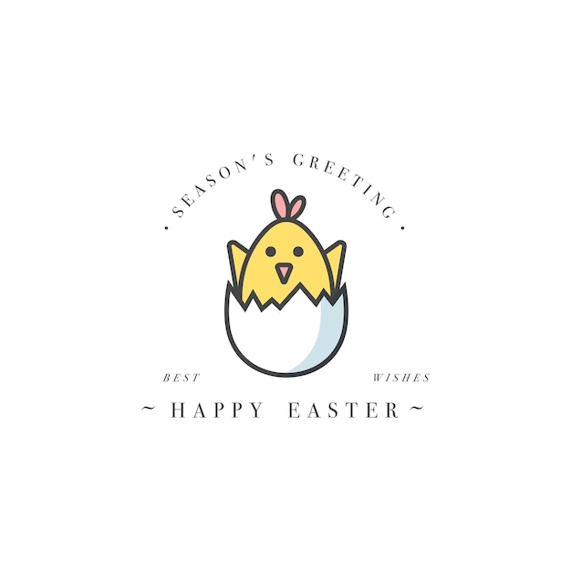 linear design Easter greetings elements  . Typography and icon for Happy Easter holiday