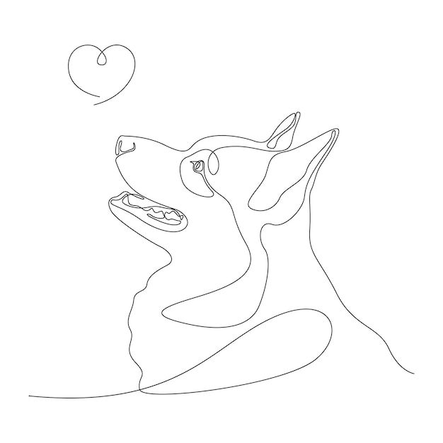 Linear drawing of corgi dog and hearts Dog is human best friend Cute dog face side view Pet tattoo