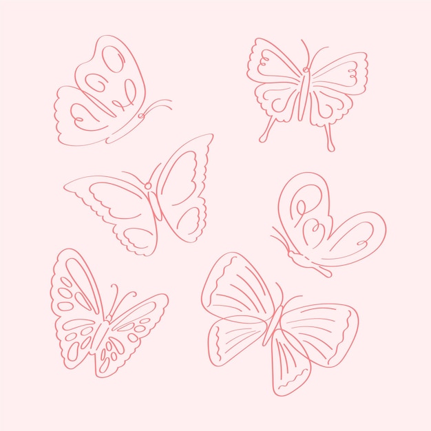 Linear flat butterfly outline pack