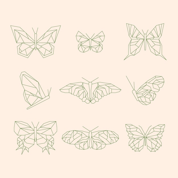 Vector linear flat butterfly outline pack