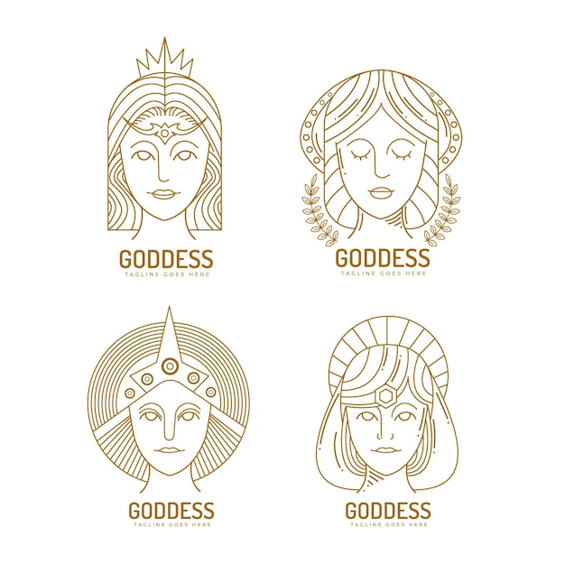 Linear flat goddess logo collection