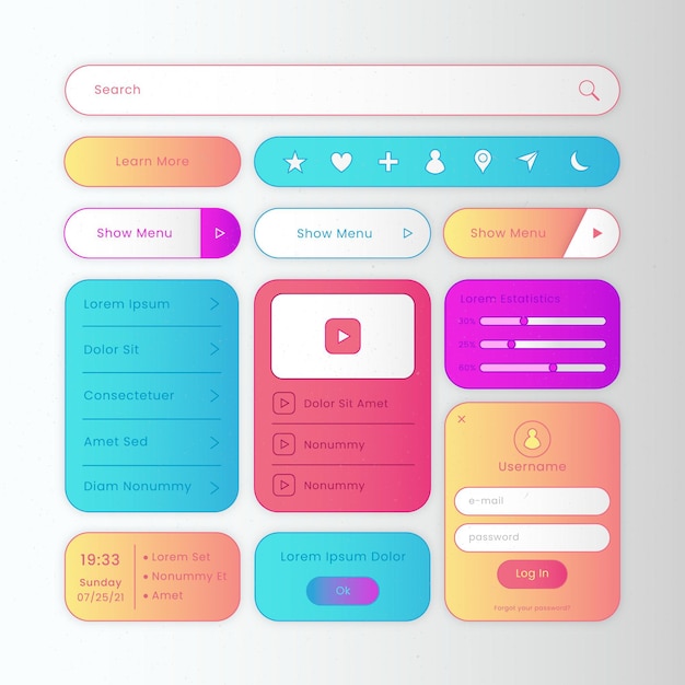 Linear flat ui/ux elements collection