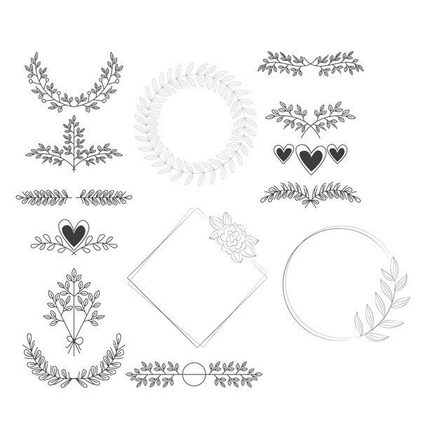 Vector linear flat wedding ornaments collection