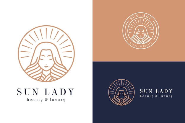 Linear flat woman logo template