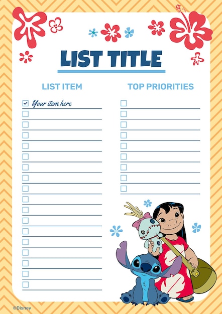 Linear Handdrawn Lilo and Stitch List