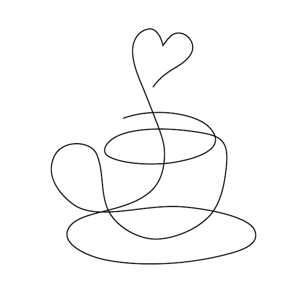 Linear hot drink cup heart shaped steaming cup art Continuous line