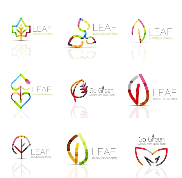 Linear leaf abstract logo set connected multicolored segments