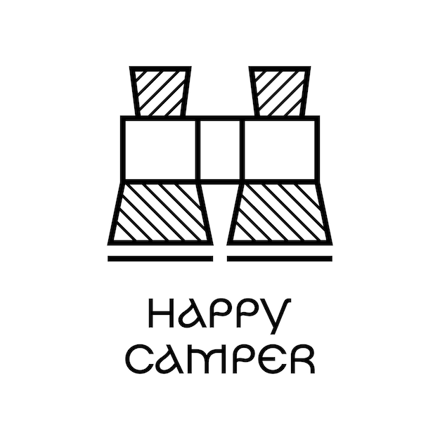 Linear logo of binoculars and Happy Camper inscription