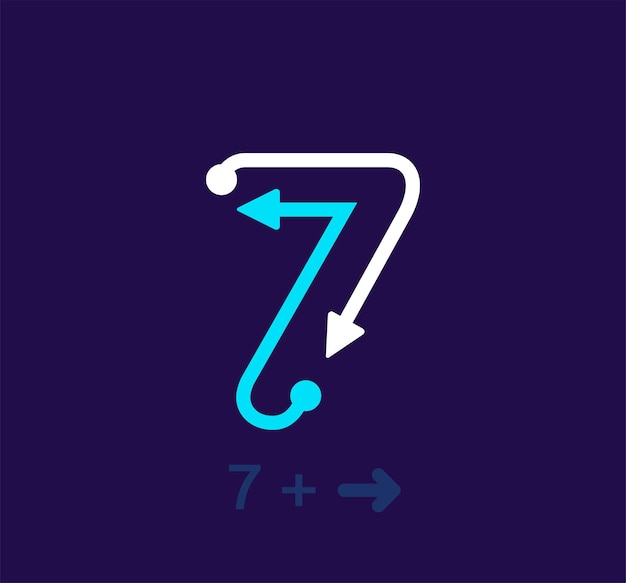 Linear number 7 logo. Unique logo. Abstract number, simple rotating arrow target. Corporate identity