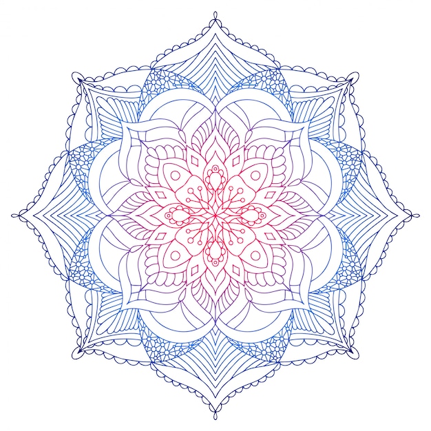 Linear ornamental mandala made in bright gradient