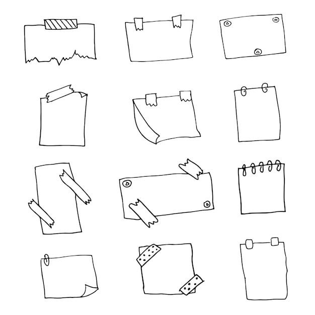 Linear paper notes collection. Vector set.